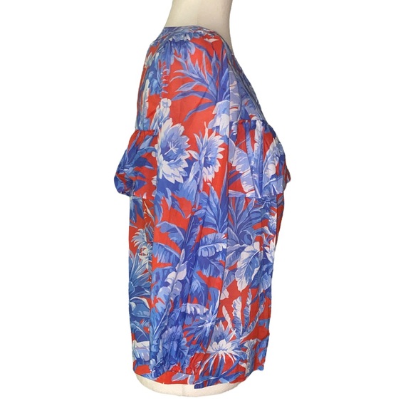 NWT J. Crew Ratti Red Orange & Light Blue Floral Blouse w/ Ruffle - XS P - Picture 6 of 12